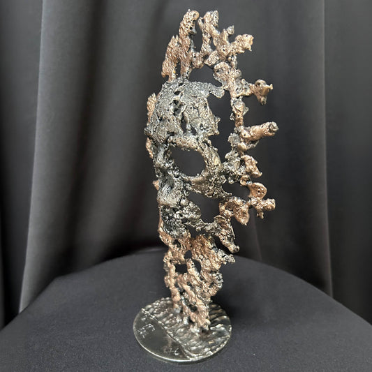 Sculpture crâne contemporain en dentelle de métal