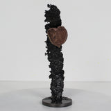 Un coeur de soie - Sculpture métal coeur en bronze sur ruban en dentelle acier