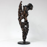 Flamme éléphant 30-23 - Sculpture animal metal - Tete elephant sur flamme acier bronze