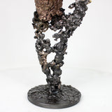 Flamme vanité 40-22 - Sculpture crane bronze sur flamme en dentelle acier et or
