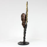 Flamme vanité 40-22 - Sculpture crane bronze sur flamme en dentelle acier et or