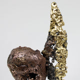 Flamme vanité 40-22 - Sculpture crane bronze sur flamme en dentelle acier et or