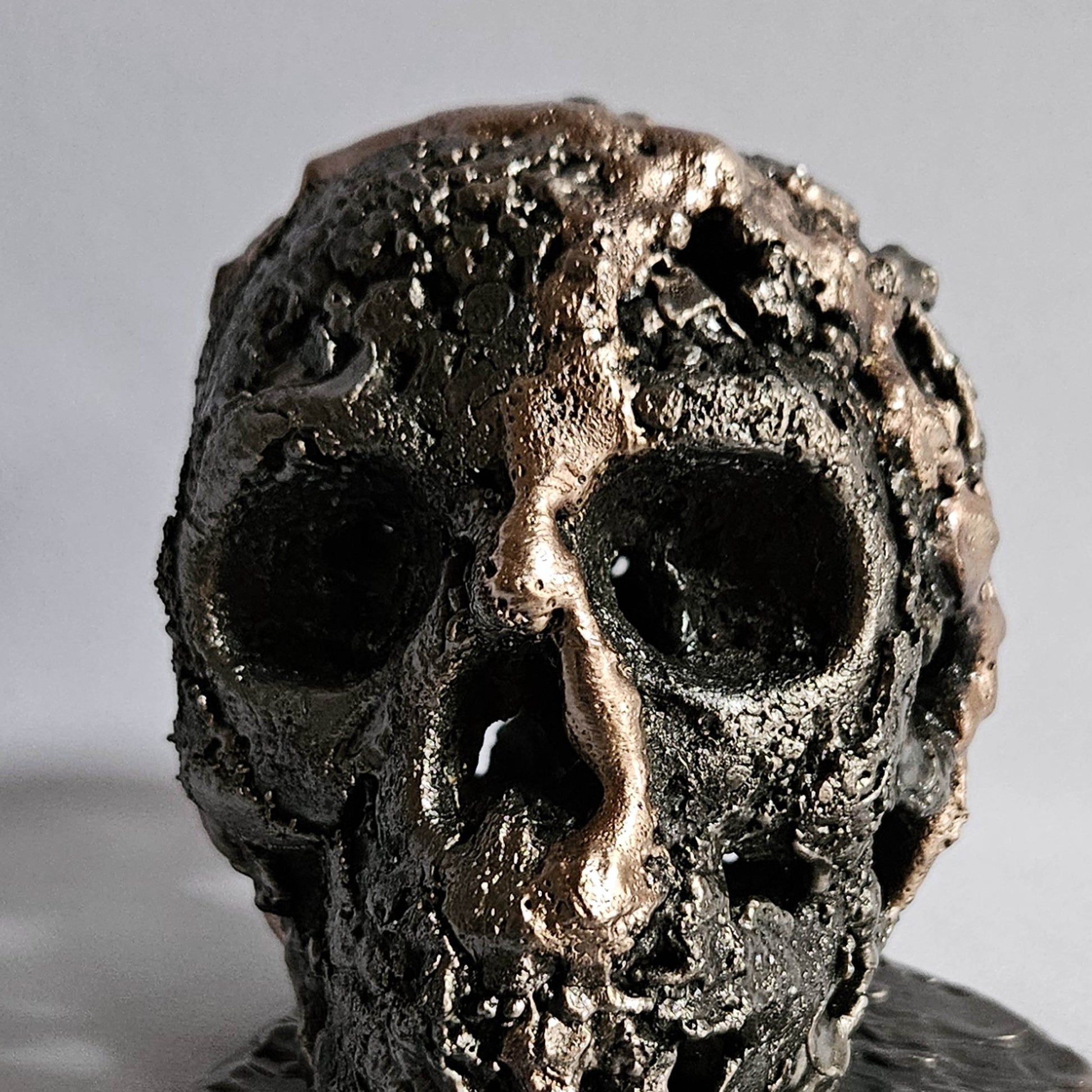 Crane 2-24 - Sculpture tete de mort metal dentelle acier et bronze