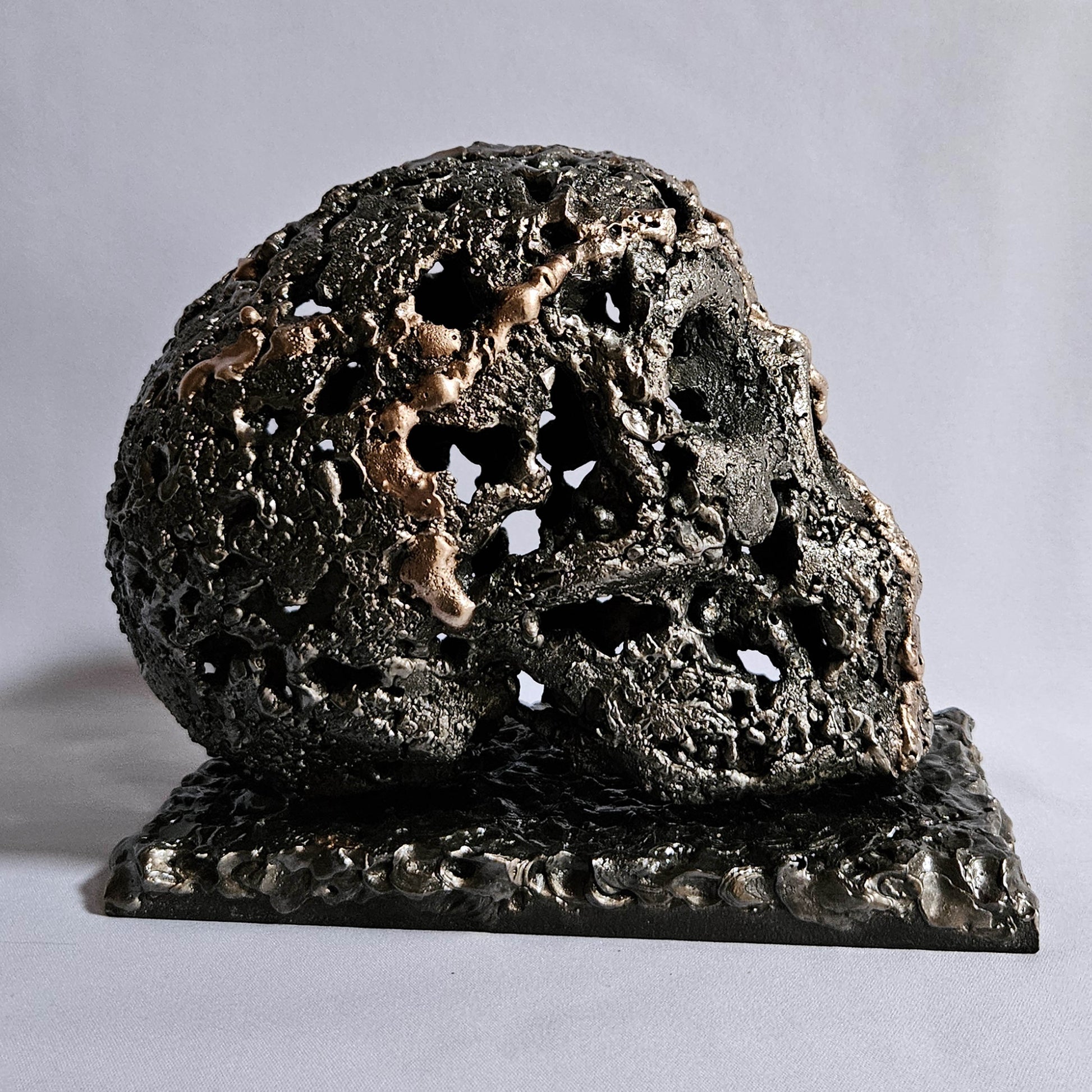 Vanité 3-24 - Sculpture crane metal dentelle acier et bronze