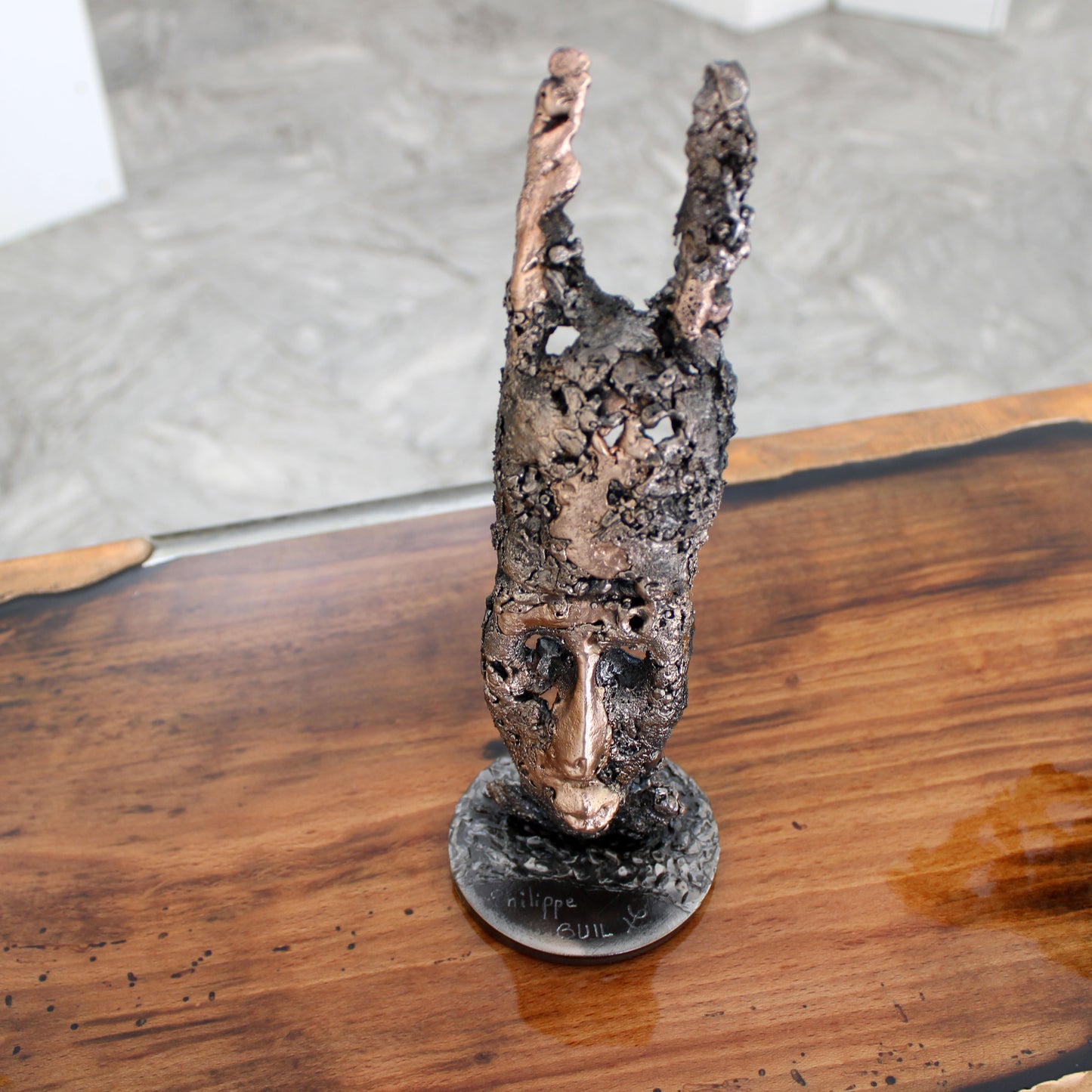 Masque Africain Dimanche 47-23- Sculpture metal série de 7 masques semainiers sénégal