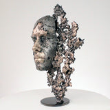 Une larme 48-21 - Sculpture visage métal dentelle bronze acier