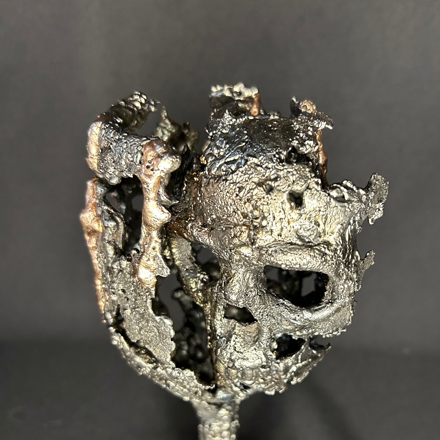 sculpture Le Calice du Silence Philippe Buil tête de mort métal