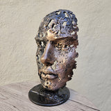 Une larme 58-23 - Sculpture visage dentelle métal acier et bronze