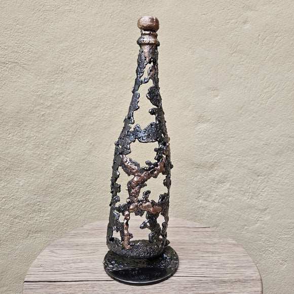 Bouteille champagne 63-23 - Sculpture dentelle metal acier bronze