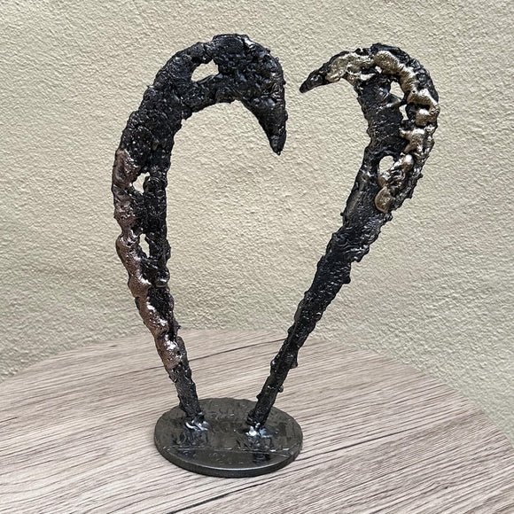 Coeur 77-23 - Sculpture métal - Coeur en dentelle bronze, acier et laiton