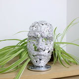 Une larme 103-22 - Sculpture visage dentelle metal chrome