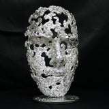 Une larme 103-22 - Sculpture visage dentelle metal chrome