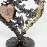 Cœur sur cœur 14-22 - Sculpture cœur bronze sur cœur dentelle acier bronze laiton