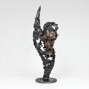 Flamme Rhinoceros 34-22 - Sculpture animal métal - tête rhinoceros sur flamme dentelle métal