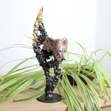 Flamme éléphant 39-22 - Sculpture tête éléphant bronze sur flamme acier et or