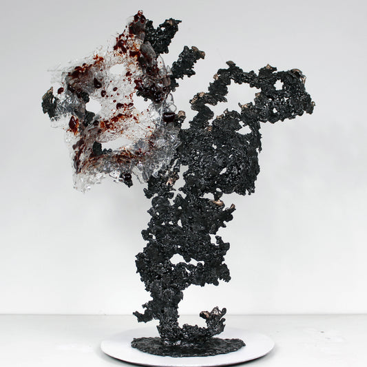 Belisama Rouge Carmin - Sculpture Buste femme dentelle Bronze Acier et verre - Buil