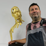 Kouros Icar - Sculpture tete et visage homme dentelle bronze et Or - Buil