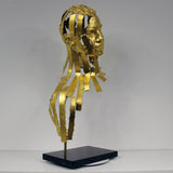 Kouros Icar - Sculpture tete et visage homme dentelle bronze et Or - Buil