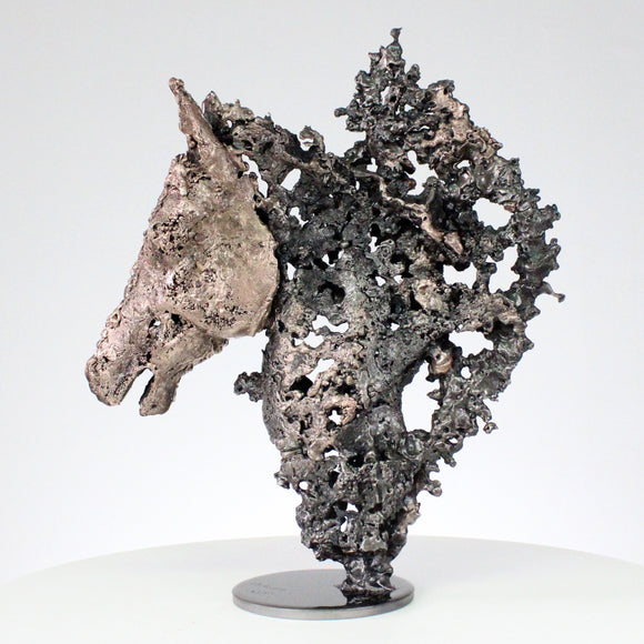 Cheval Barbe 49-21 - Sculpture animale metal  tete cheval acier bronze - Buil