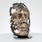 Une larme 58-21 - Sculpture visage métal dentelle bronze acier - Face metal artwork lace bronze steel - Buil