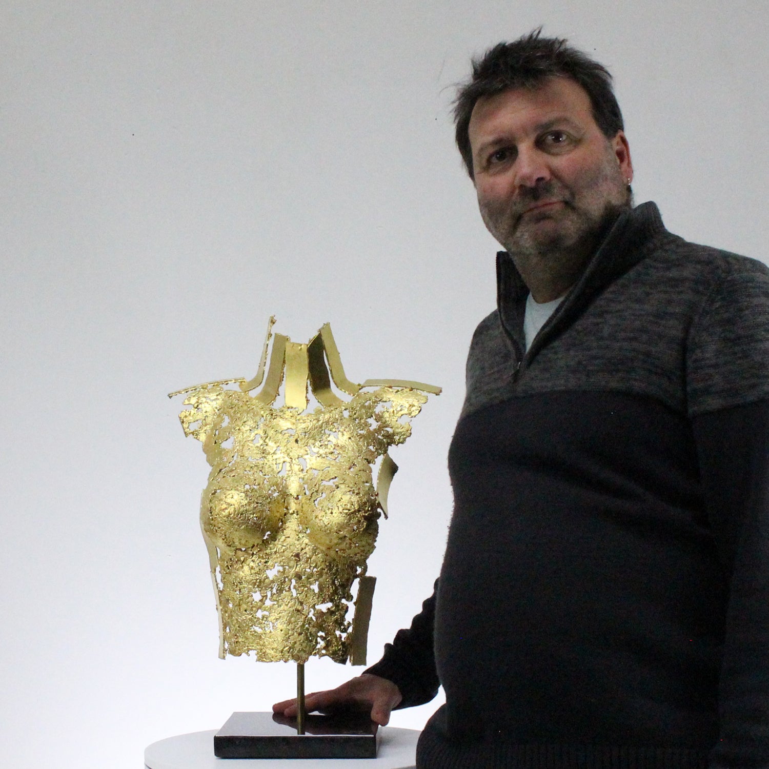 Belisama Jocaste - Sculpture buste femme dentelle bronze et Or - Buil