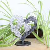 Cœur sur cœur 75-22 - Sculpture cœur chrome sur cœur dentelle métal acier et chrome