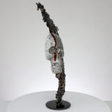 Vanité 89-21 - Sculpture crane metal - Tete de mort aluminium et pigment sang sur dentelle acier bronze - Buil