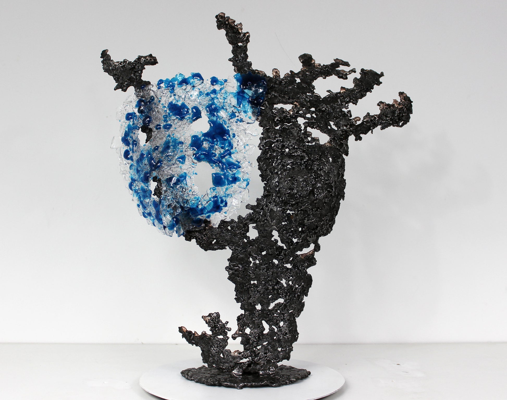 Belisama Bleu Mer - Sculpture buste femme metal et verre - Buil