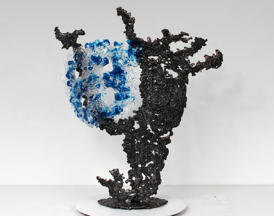 Belisama Bleu Mer - Sculpture buste femme metal et verre - Buil