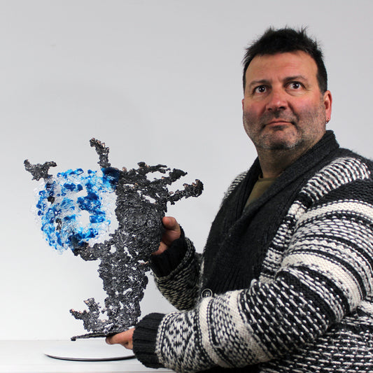 Belisama Bleu Mer - Sculpture buste femme metal et verre - Buil