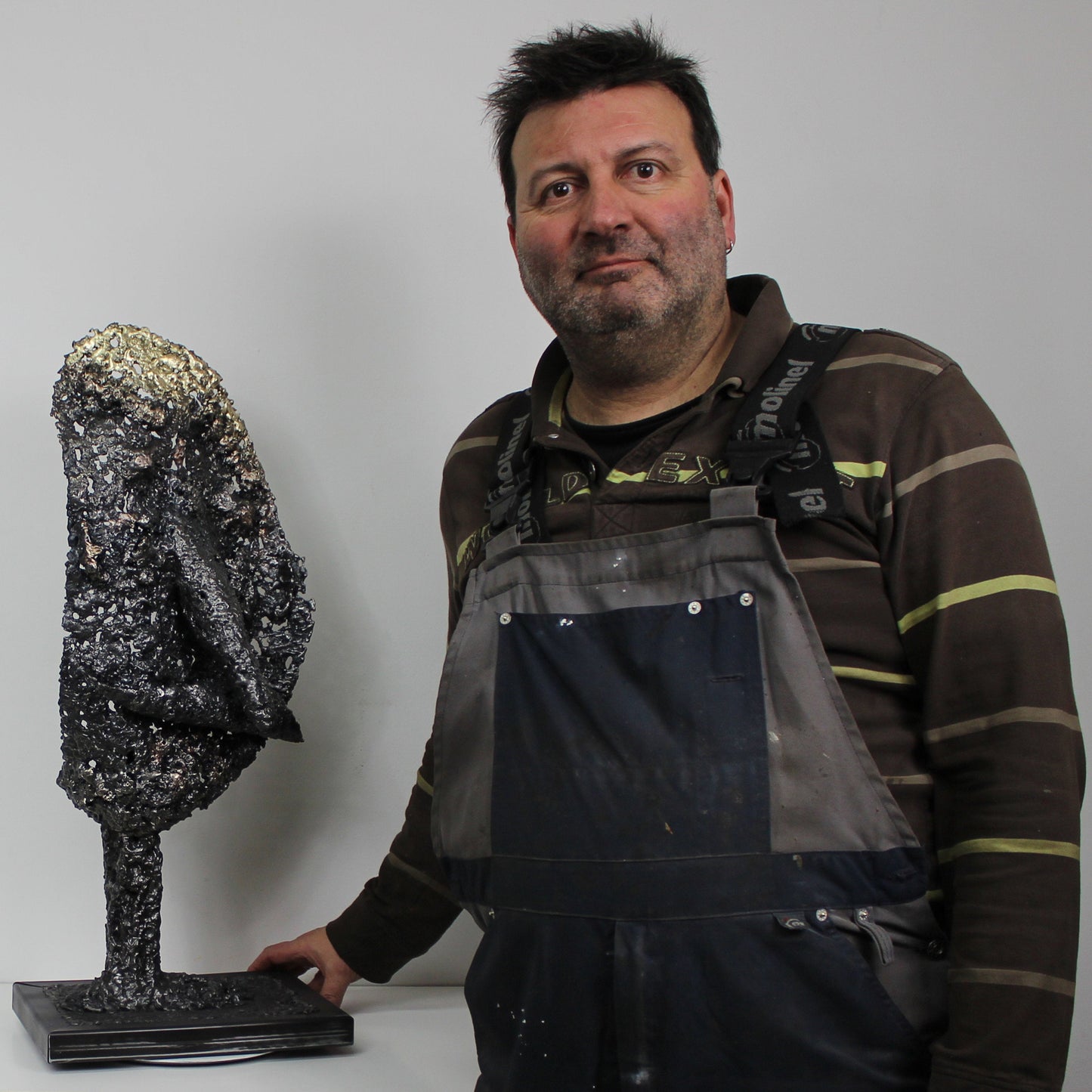 Le blond - Sculpture métal visage bronze acier laiton - Buil