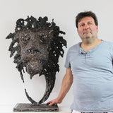 Tete de Lion - Sculpture animale tete de lion en acier bronze - Buil